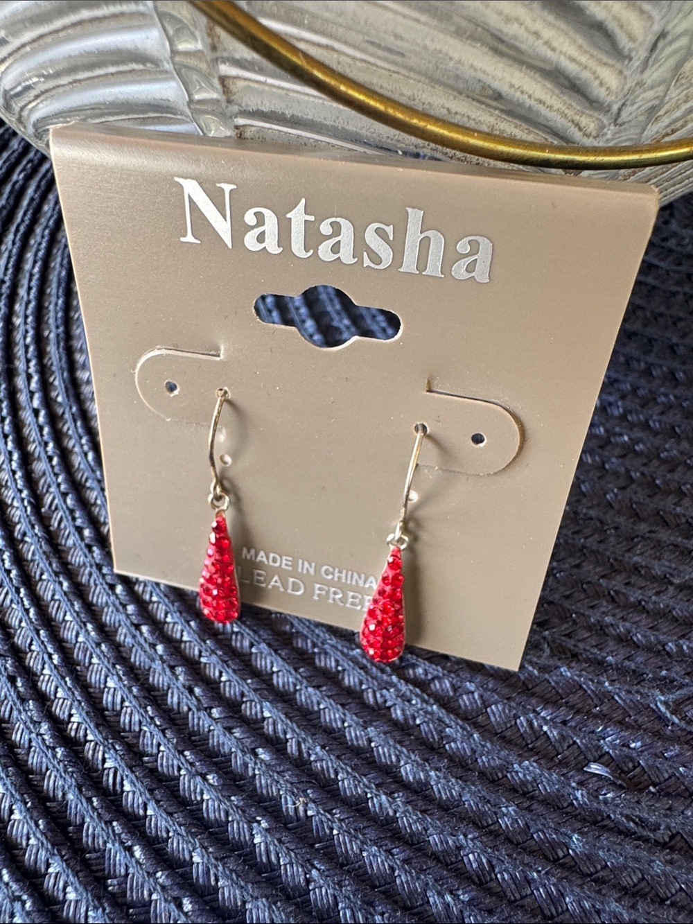 Natasha Couture Red Teardrop Crystal Earrings